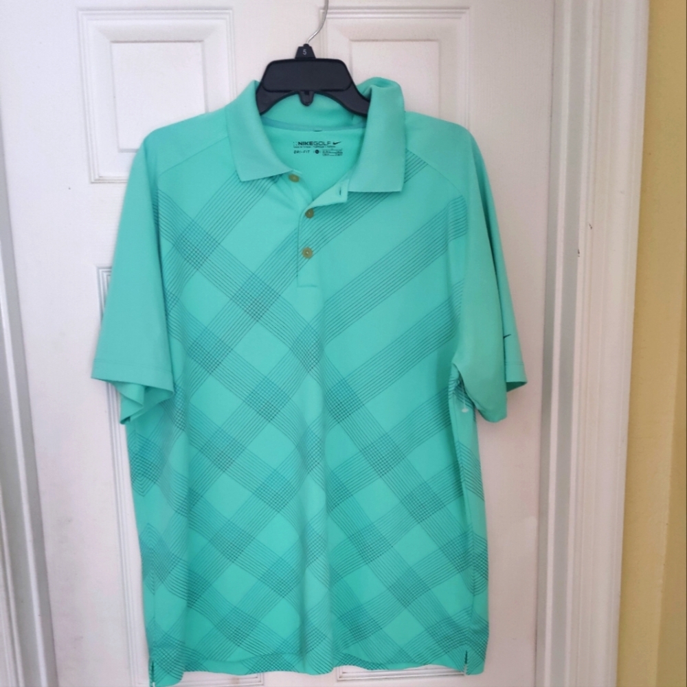 Nike Men's Aqua Green Plaid Performance Polo